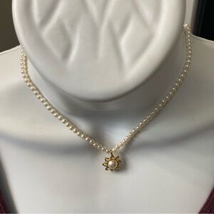 Napier Faux Pearl/ Diamond Necklace With Flower